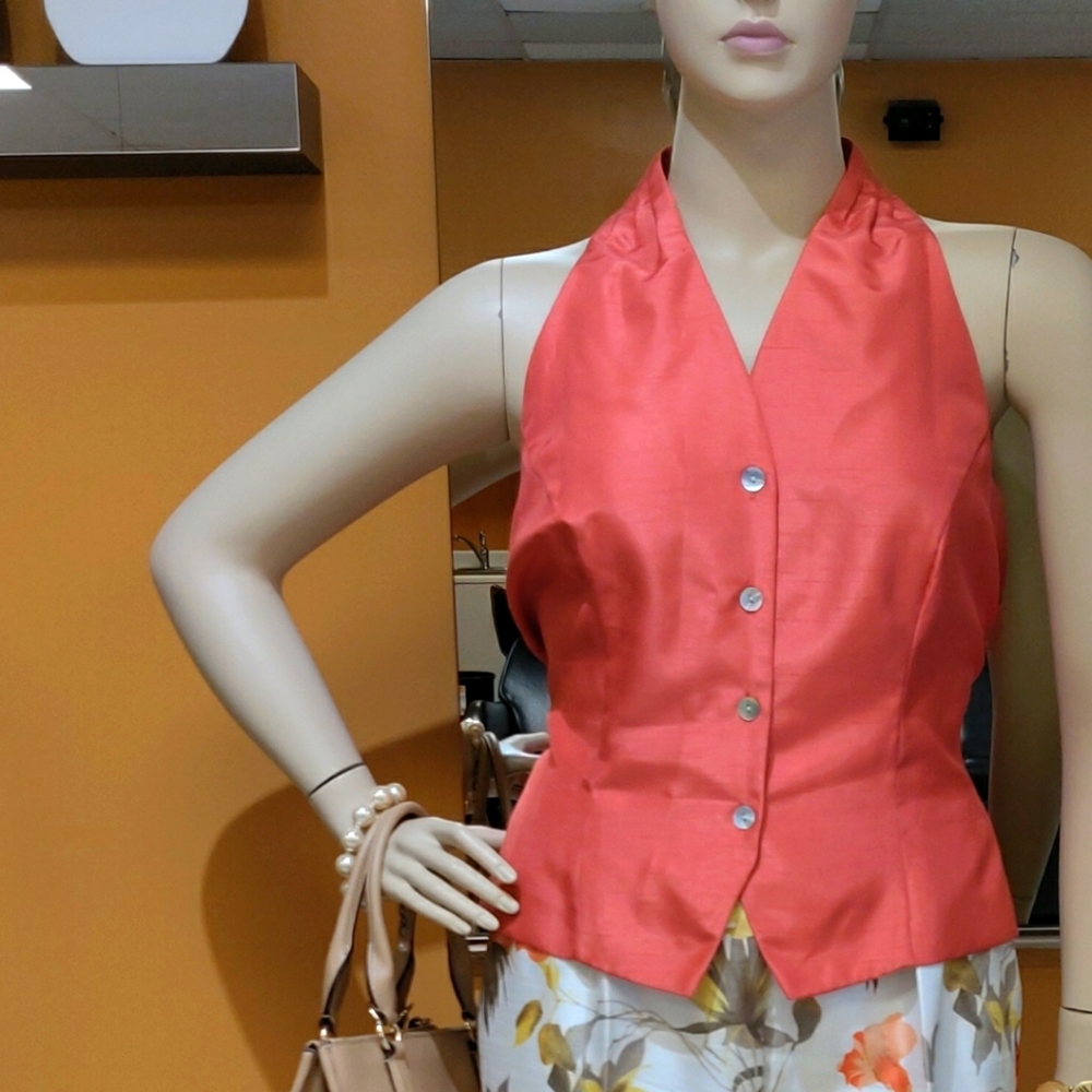 2 Piece Orange Floral Print Dress Barn Pants Set Size 16